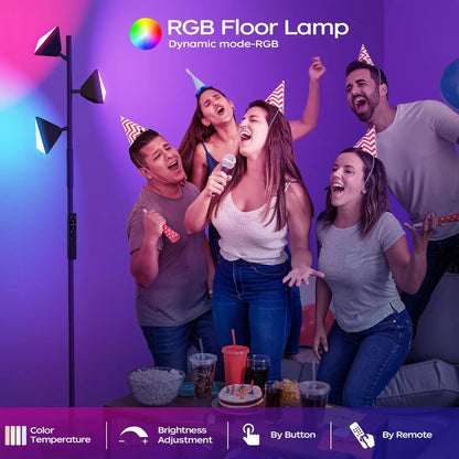 36W RGBCW Adjustable Floor Lamp with Remote and Touch Control - Modern Color Changing LED Tree Design for Living Room, Bedroom, and Gaming Room - Black Finish (2700K-6500K)