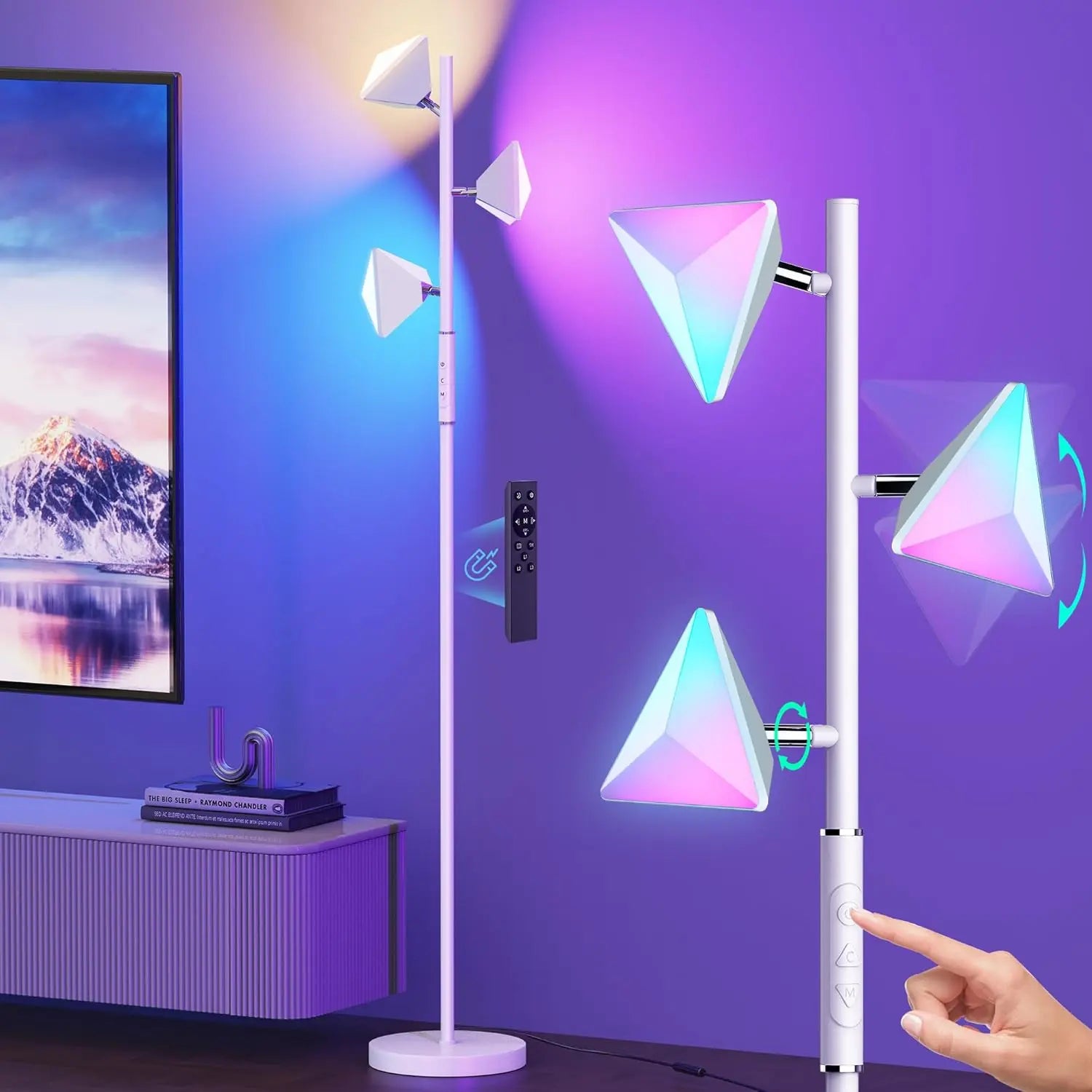 36W RGBCW Adjustable Floor Lamp with Remote and Touch Control - Modern Color Changing LED Tree Design for Living Room, Bedroom, and Gaming Room - Black Finish (2700K-6500K)