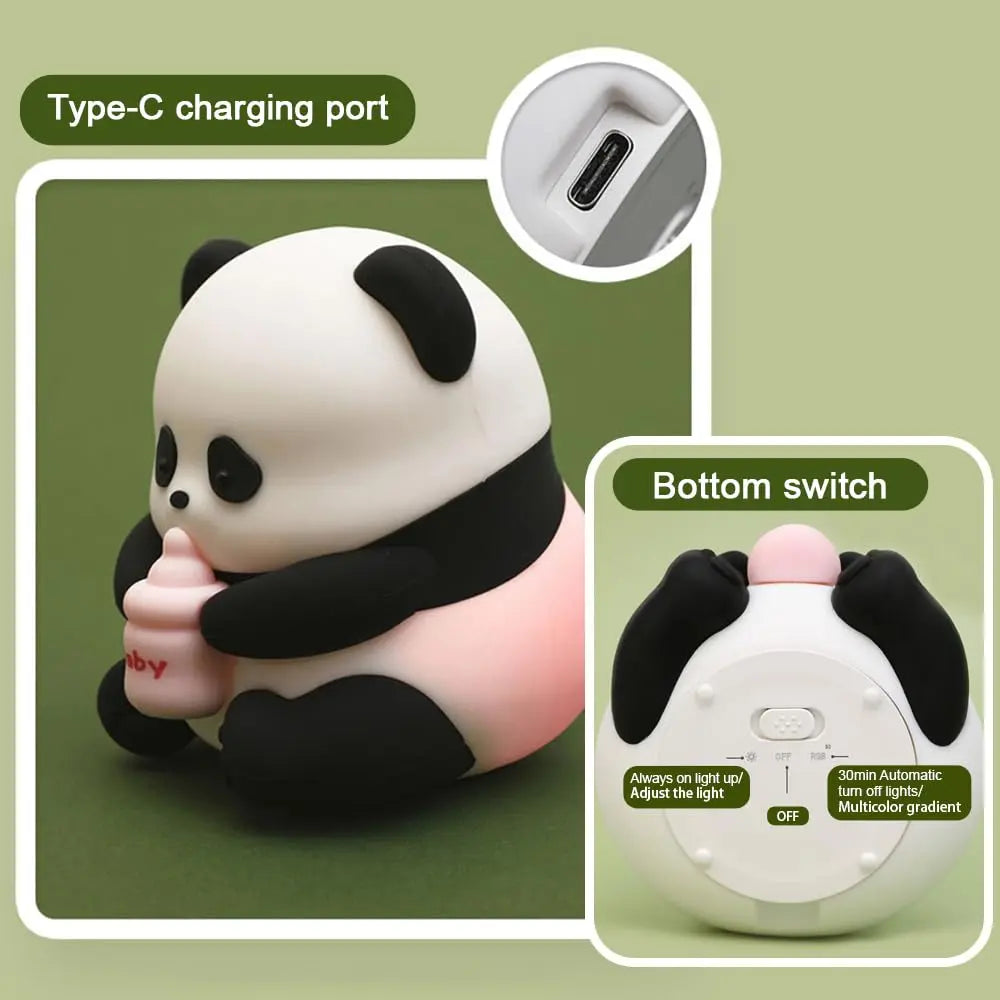 Professional Panda LED Night Light for Children, Silicone Nursery Lamp with USB Rechargeable Feature, Adjustable RGB Lighting and Timer Function, Ideal Gift for Boys and Girls