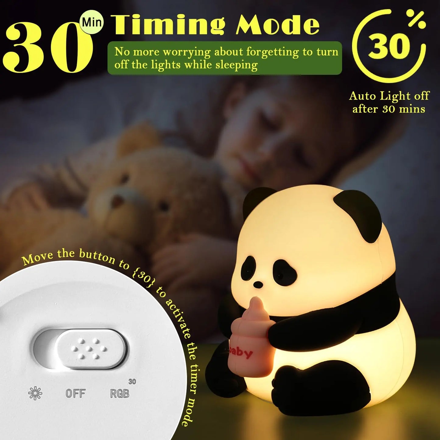 Professional Panda LED Night Light for Children, Silicone Nursery Lamp with USB Rechargeable Feature, Adjustable RGB Lighting and Timer Function, Ideal Gift for Boys and Girls