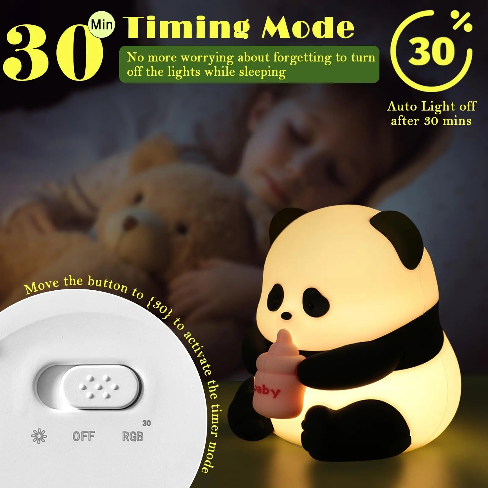Professional Panda LED Night Light for Children, Silicone Nursery Lamp with USB Rechargeable Feature, Adjustable RGB Lighting and Timer Function, Ideal Gift for Boys and Girls