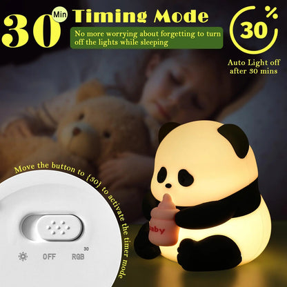 Professional Panda LED Night Light for Children, Silicone Nursery Lamp with USB Rechargeable Feature, Adjustable RGB Lighting and Timer Function, Ideal Gift for Boys and Girls