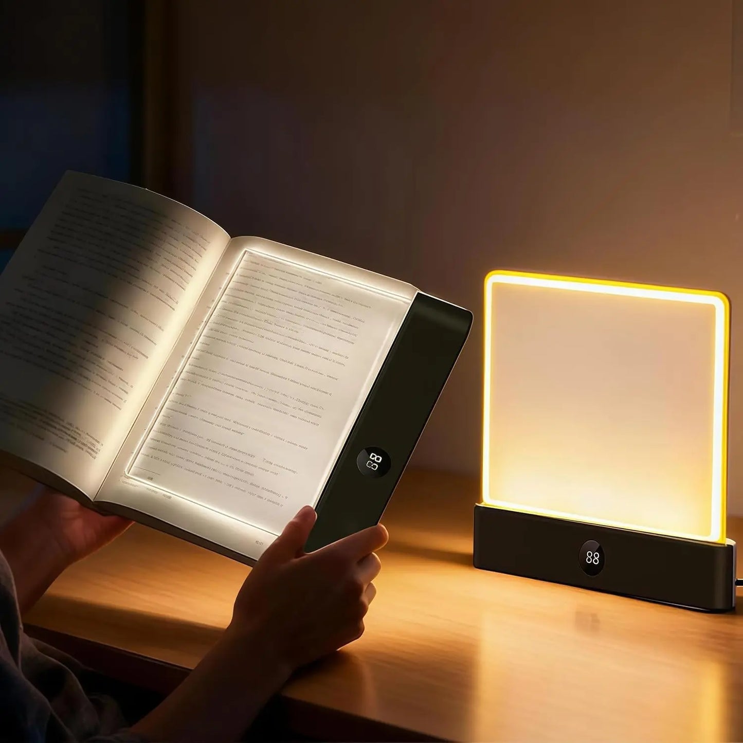 Rechargeable Flat LED Full Page Book Light with Timer and Dimmable Clear Panel for Night Reading, Portable Bedside Study Lamp for Students and Avid Readers