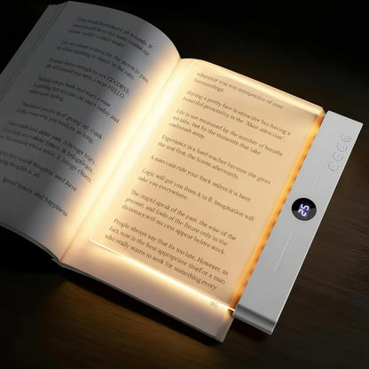 Rechargeable Flat LED Full Page Book Light with Timer and Dimmable Clear Panel for Night Reading, Portable Bedside Study Lamp for Students and Avid Readers
