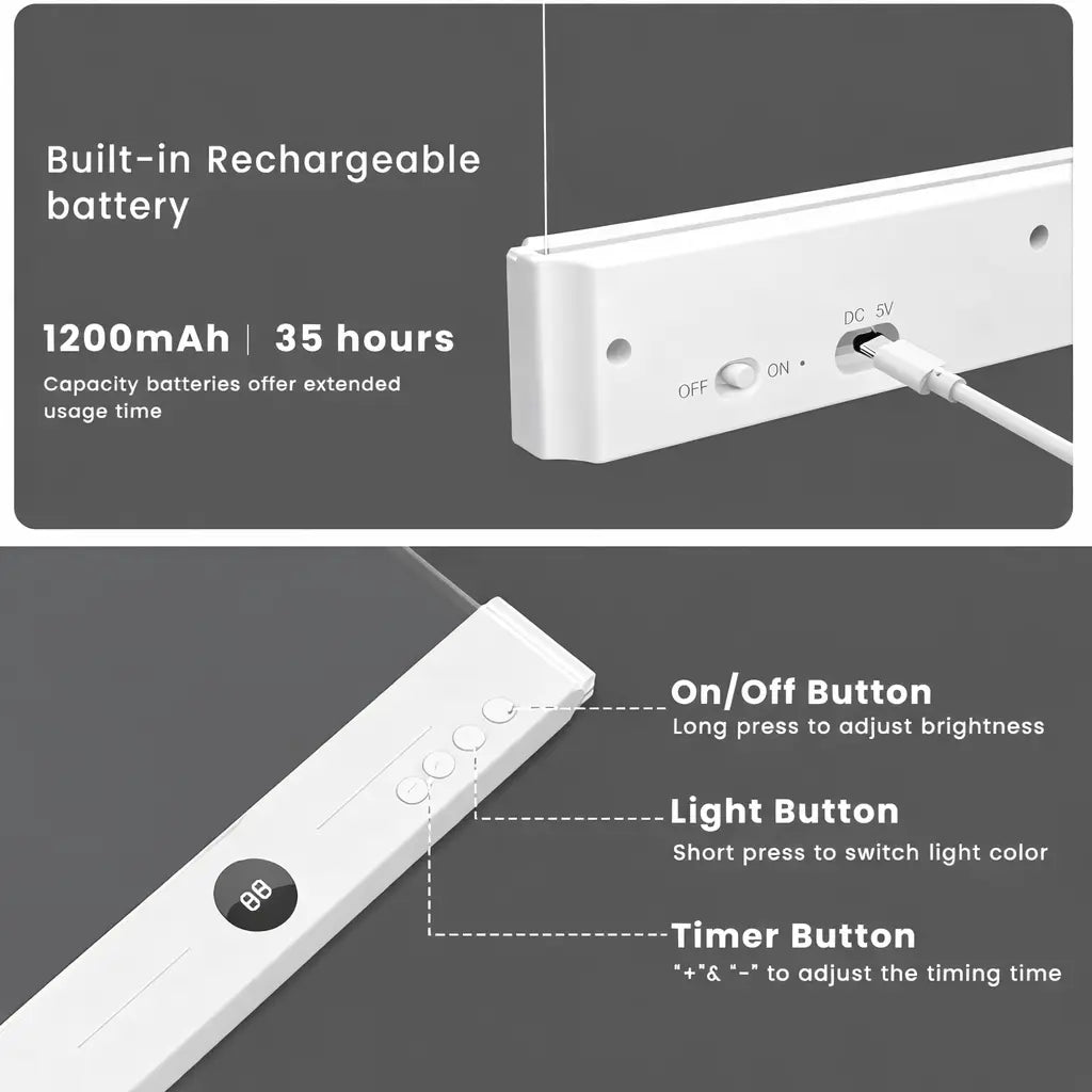 Rechargeable Flat LED Full Page Book Light with Timer and Dimmable Clear Panel for Night Reading, Portable Bedside Study Lamp for Students and Avid Readers