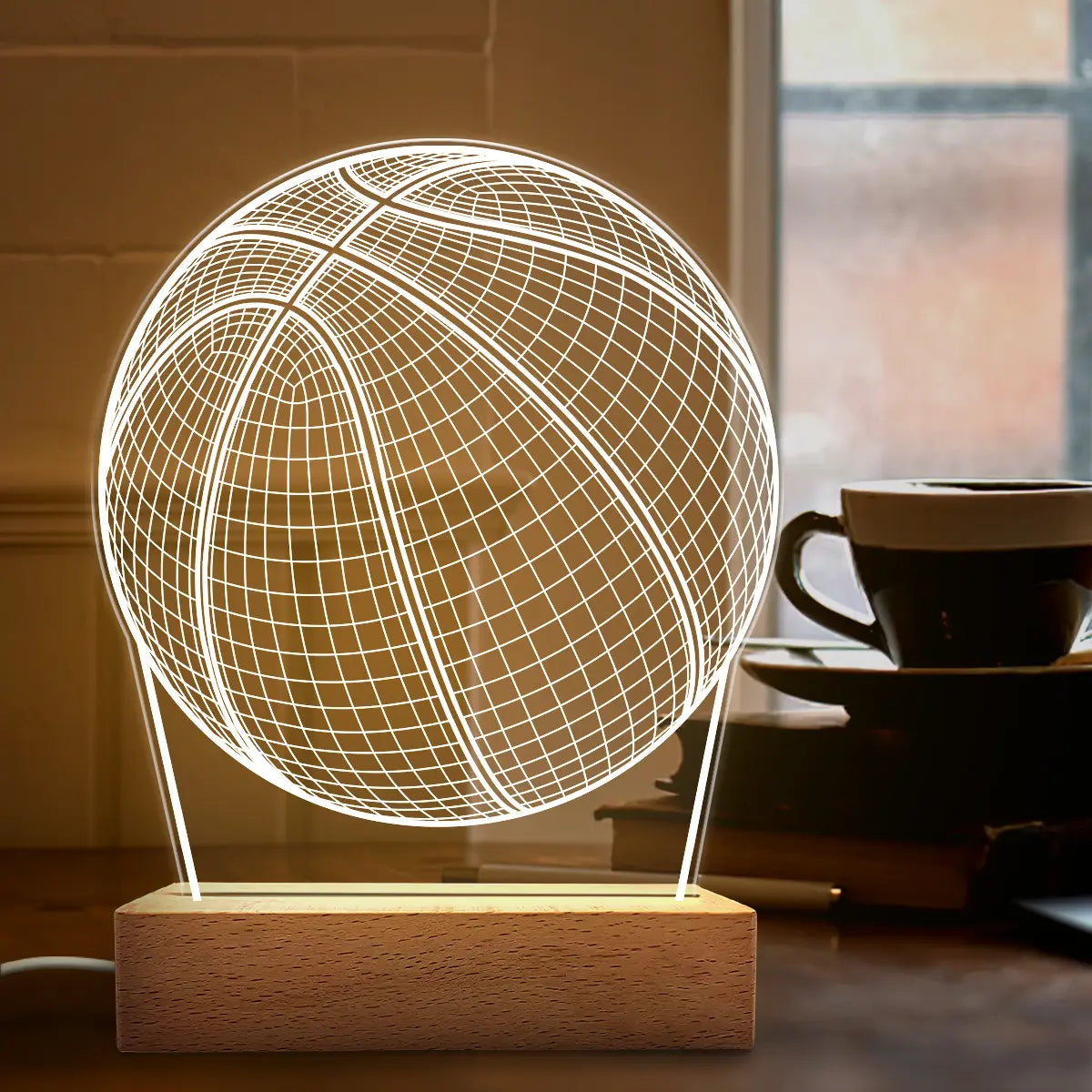 SANDJEST Basketball Night Light - Basketball 3D Illusion Lamp Acrylic Night Lights Gifts for Kids Boys Men Desk Room Bedroom Decor on Birthday Christmas