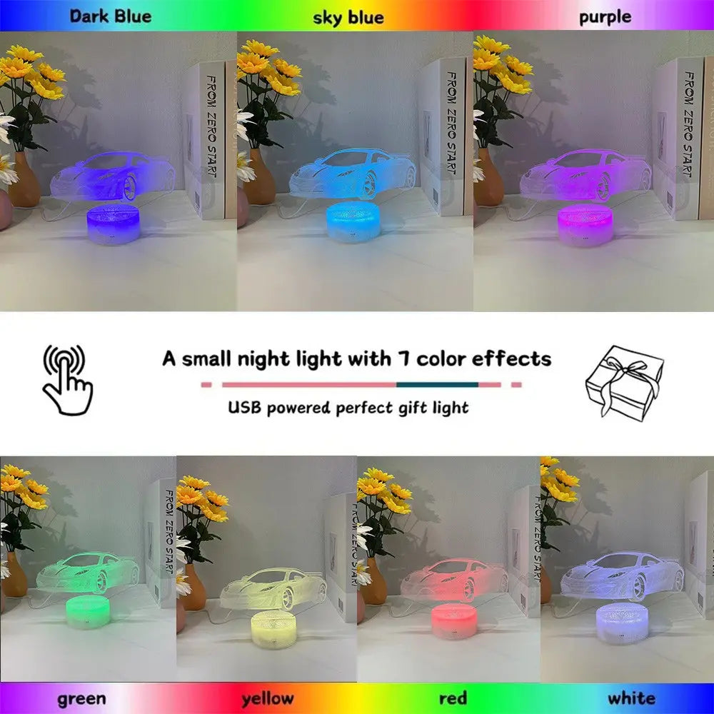 3D Car Design LED Night Light, USB-Powered Creative Desk Lamp, Decorative Ambient Lighting for Home, Bedroom, Living Room, Office - Ideal Gift for Men, Boyfriends, Children, and Family