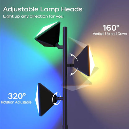 36W RGBCW Adjustable Floor Lamp with Remote and Touch Control - Modern Color Changing LED Tree Design for Living Room, Bedroom, and Gaming Room - Black Finish (2700K-6500K)
