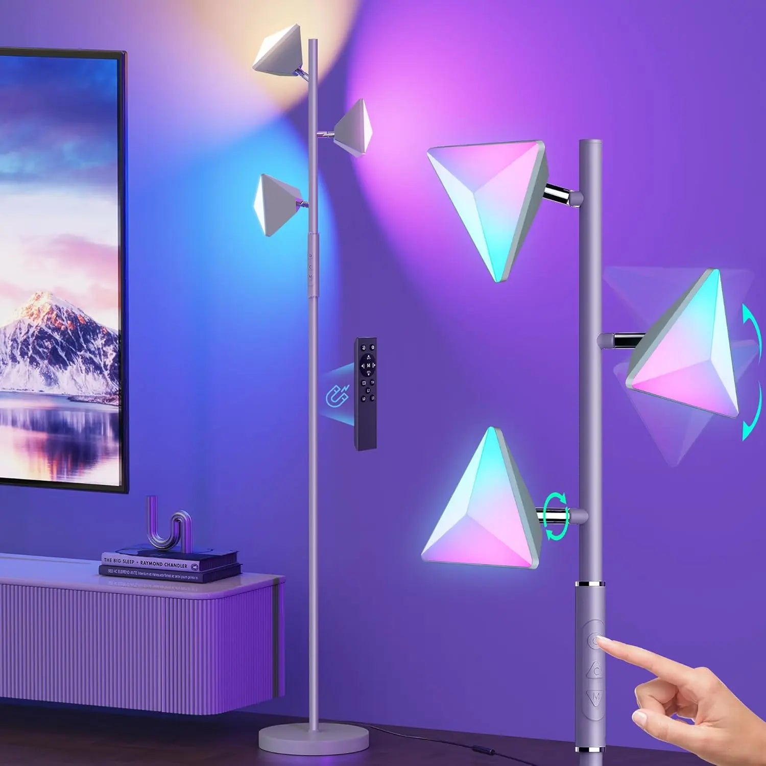 36W RGBCW Adjustable Floor Lamp with Remote and Touch Control - Modern Color Changing LED Tree Design for Living Room, Bedroom, and Gaming Room - Black Finish (2700K-6500K)