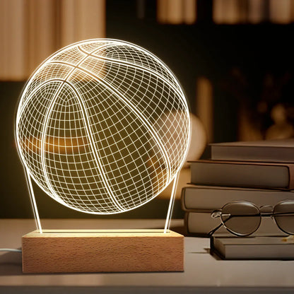 SANDJEST Basketball Night Light - Basketball 3D Illusion Lamp Acrylic Night Lights Gifts for Kids Boys Men Desk Room Bedroom Decor on Birthday Christmas