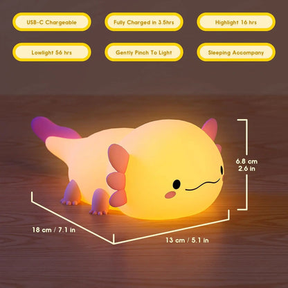 UNEEDE Axolotl Silicone Night Light for Children, Rechargeable Table Lamp for Nursery and Home Decor, Ideal for Bedroom, Living Room, and Dining Spaces, Perfect Gift Option