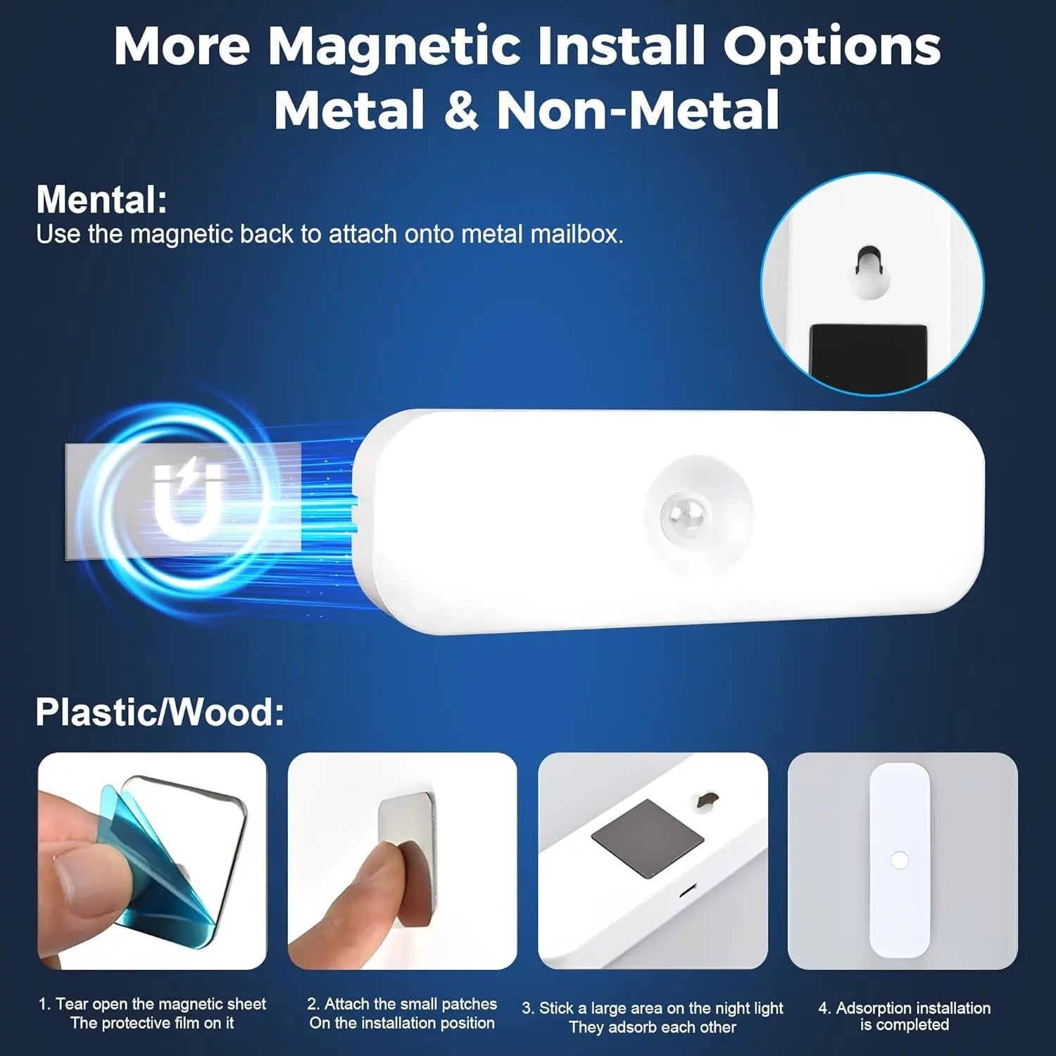 Under Cabinet Motion Sensor Lights, USB Rechargeable and Dimmable, Magnetic Installation for Kitchen, Wardrobe, Pantry, Closet, Bathroom, Stairs, Sink Cabinet, and Garage