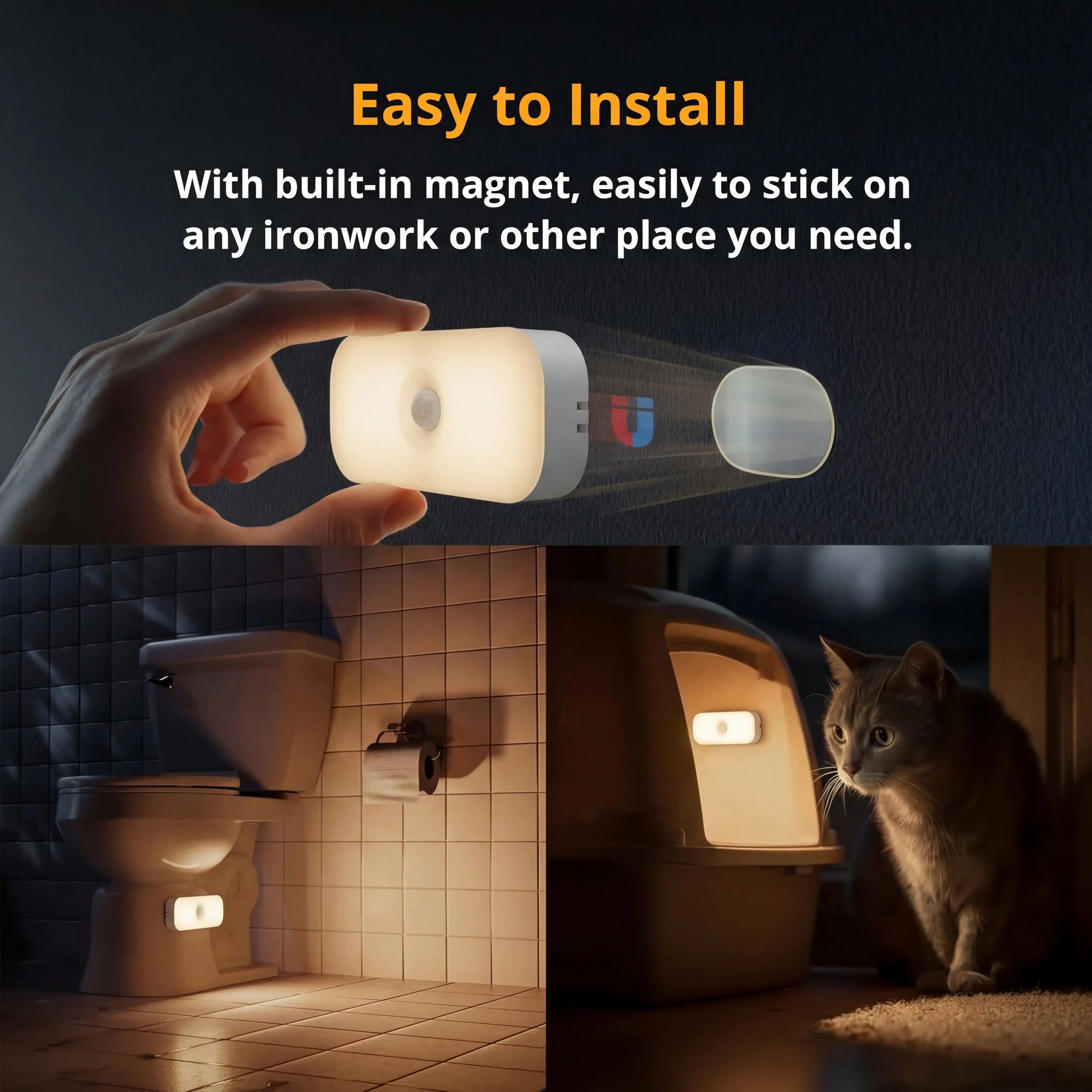 Under Cabinet Motion Sensor Lights, USB Rechargeable and Dimmable, Magnetic Installation for Kitchen, Wardrobe, Pantry, Closet, Bathroom, Stairs, Sink Cabinet, and Garage