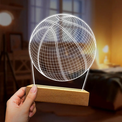 SANDJEST Basketball Night Light - Basketball 3D Illusion Lamp Acrylic Night Lights Gifts for Kids Boys Men Desk Room Bedroom Decor on Birthday Christmas
