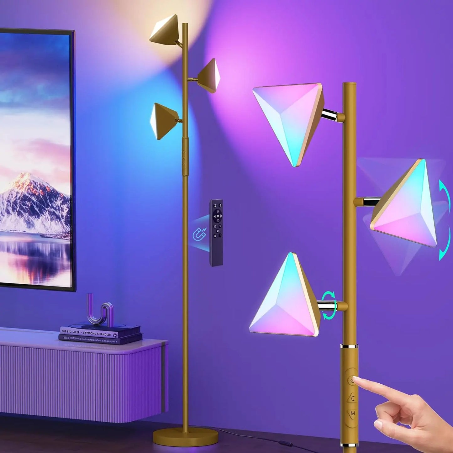 36W RGBCW Adjustable Floor Lamp with Remote and Touch Control - Modern Color Changing LED Tree Design for Living Room, Bedroom, and Gaming Room - Black Finish (2700K-6500K)