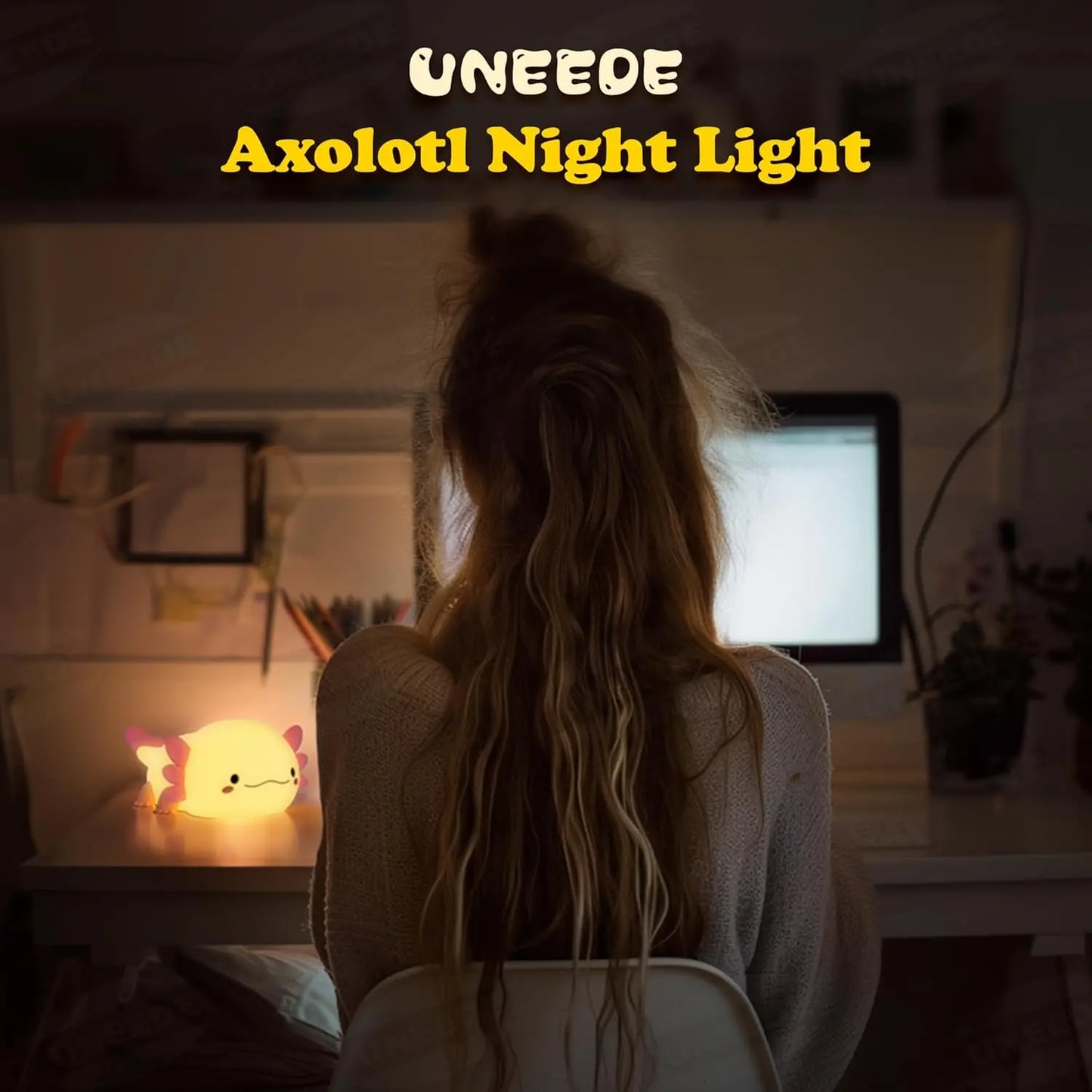 UNEEDE Axolotl Silicone Night Light for Children, Rechargeable Table Lamp for Nursery and Home Decor, Ideal for Bedroom, Living Room, and Dining Spaces, Perfect Gift Option