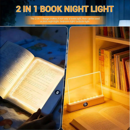 Rechargeable Flat LED Full Page Book Light with Timer and Dimmable Clear Panel for Night Reading, Portable Bedside Study Lamp for Students and Avid Readers