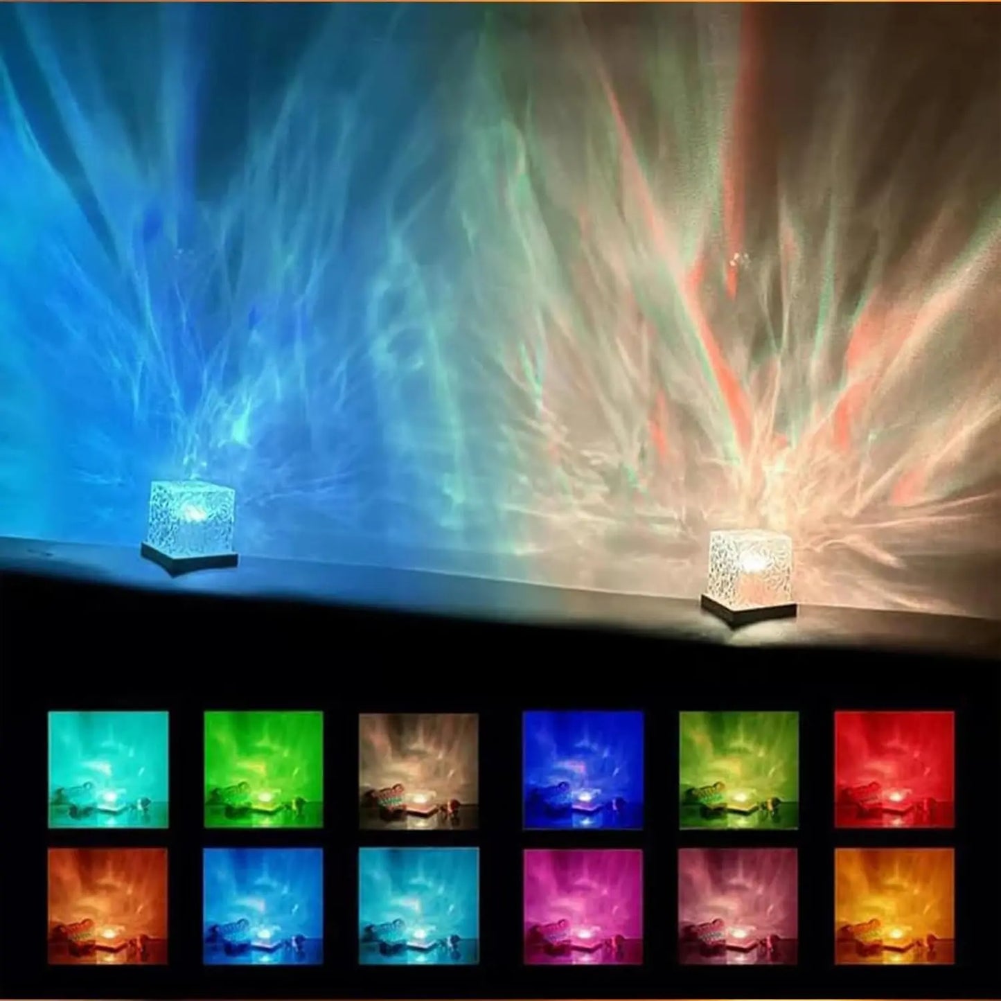 Ocean Wave Projector Light - Midnight Aura Lamp with Touch Control and 3D Tesseract Design for Home, Office, Bar, and Restaurant Decorative Lighting