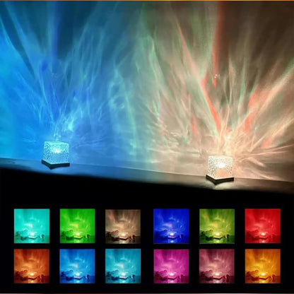 Ocean Wave Projector Light - Midnight Aura Lamp with Touch Control and 3D Tesseract Design for Home, Office, Bar, and Restaurant Decorative Lighting