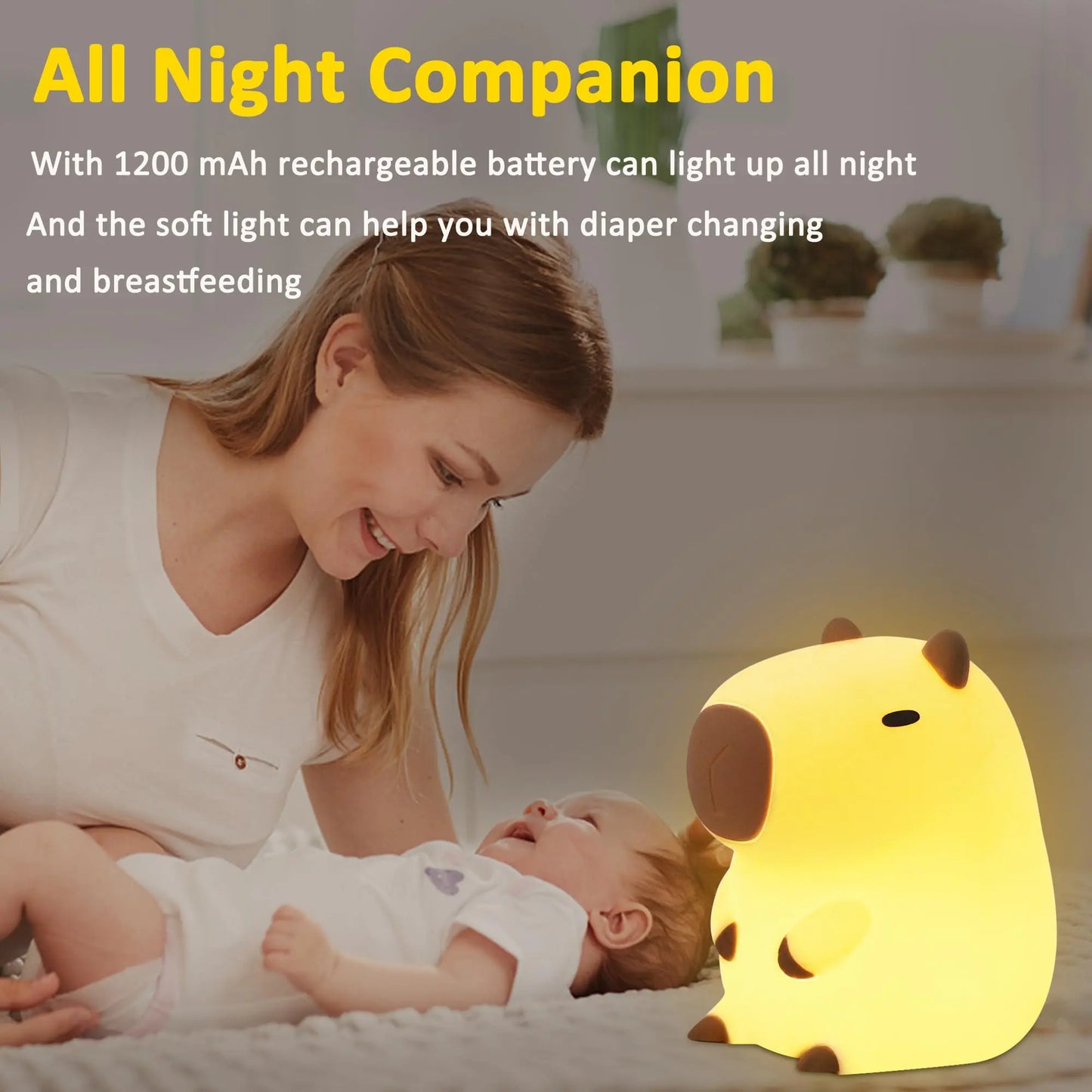Cartoon Capybara Design Rechargeable Night Light - Portable Touch Control Lamp for Bedroom and Living Room, Ideal Gift for Christmas and New Year