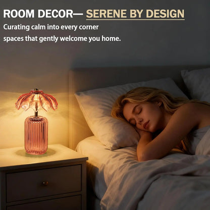 MJ PREMIER Cordless Battery-Operated Lamp with Timer, Crystal Glass Flower Shade, Decorative LED Warm Light for Bedroom and Living Room
