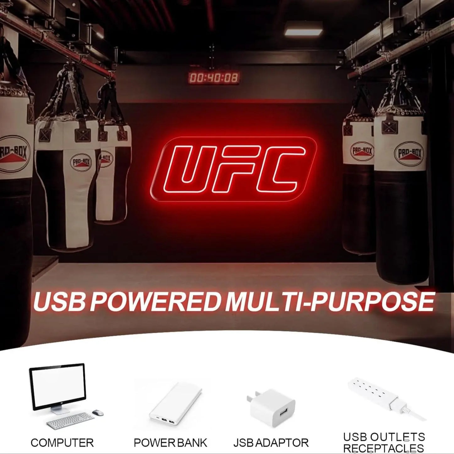 Adjustable UFC Neon Wall Light - USB Powered Ambient Lamp for Gaming Bedrooms and Special Occasions