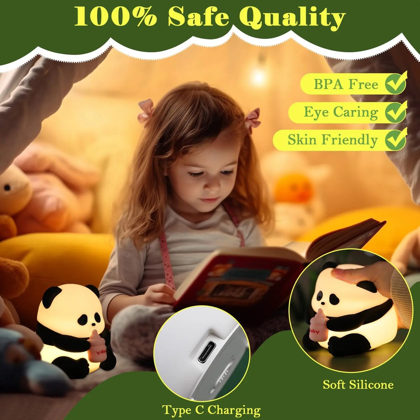 Professional Panda LED Night Light for Children, Silicone Nursery Lamp with USB Rechargeable Feature, Adjustable RGB Lighting and Timer Function, Ideal Gift for Boys and Girls