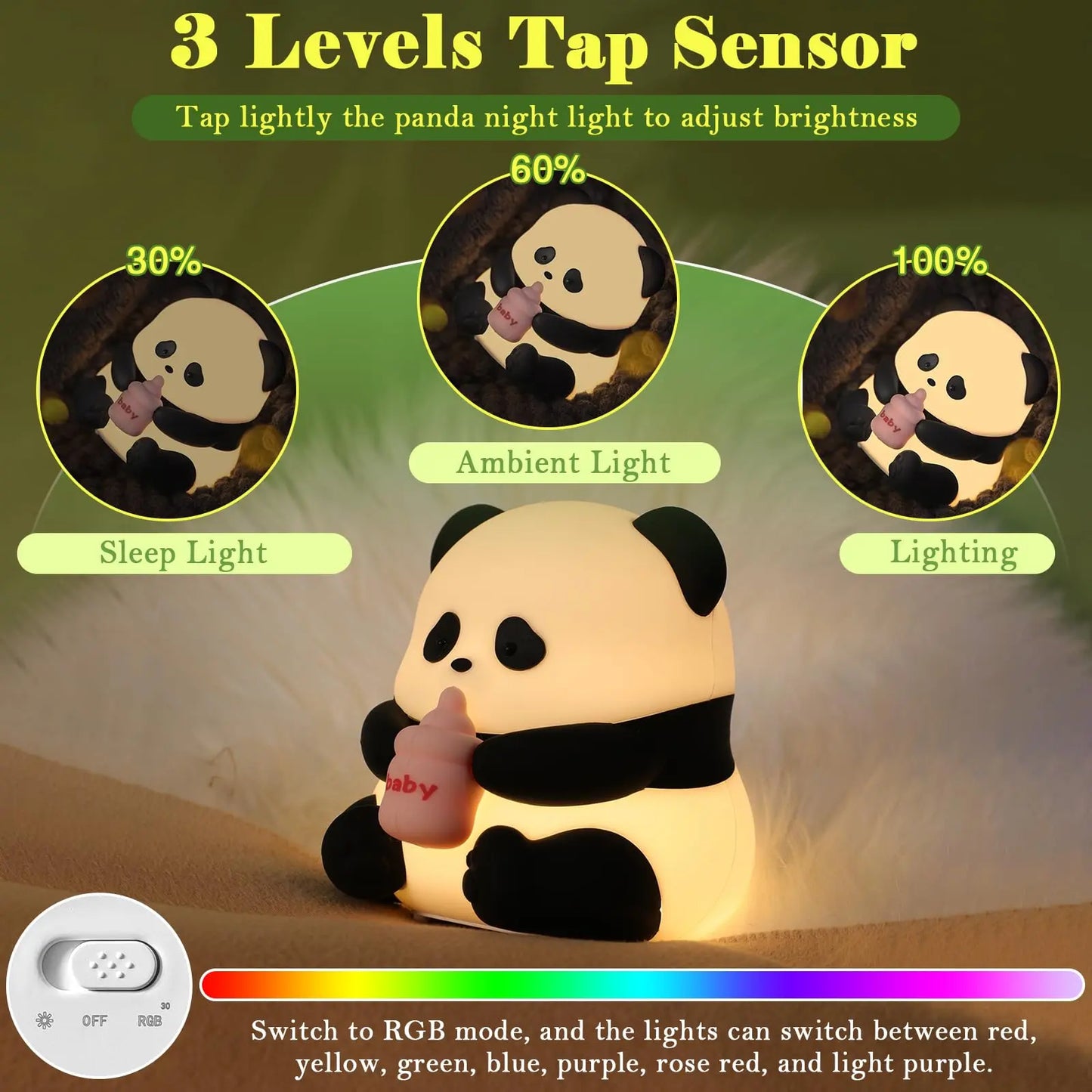 Professional Panda LED Night Light for Children, Silicone Nursery Lamp with USB Rechargeable Feature, Adjustable RGB Lighting and Timer Function, Ideal Gift for Boys and Girls