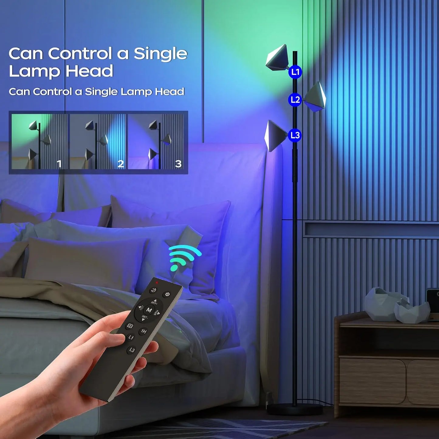 36W RGBCW Adjustable Floor Lamp with Remote and Touch Control - Modern Color Changing LED Tree Design for Living Room, Bedroom, and Gaming Room - Black Finish (2700K-6500K)