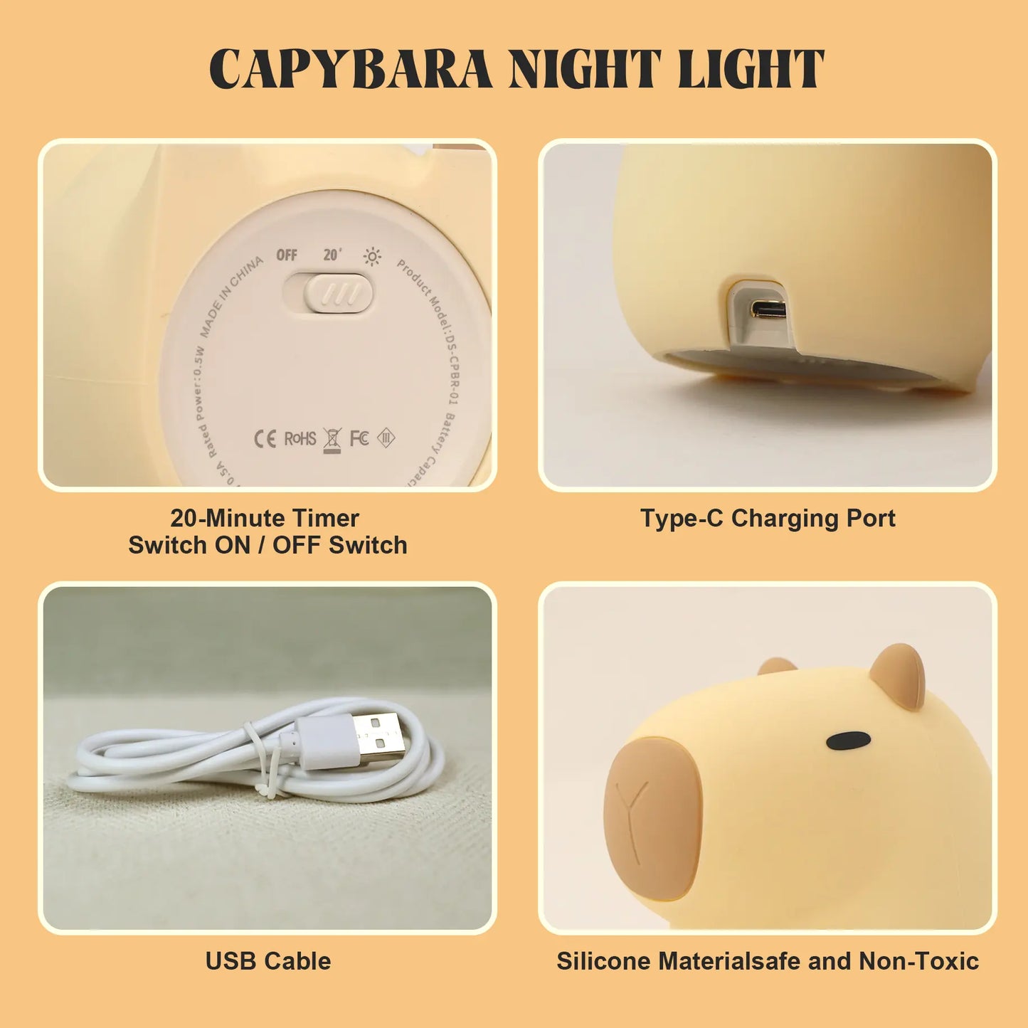 Cartoon Capybara Design Rechargeable Night Light - Portable Touch Control Lamp for Bedroom and Living Room, Ideal Gift for Christmas and New Year
