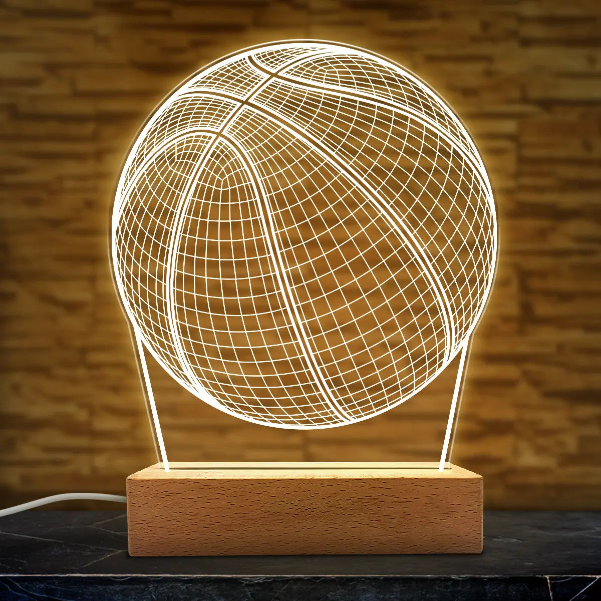 SANDJEST Basketball Night Light - Basketball 3D Illusion Lamp Acrylic Night Lights Gifts for Kids Boys Men Desk Room Bedroom Decor on Birthday Christmas